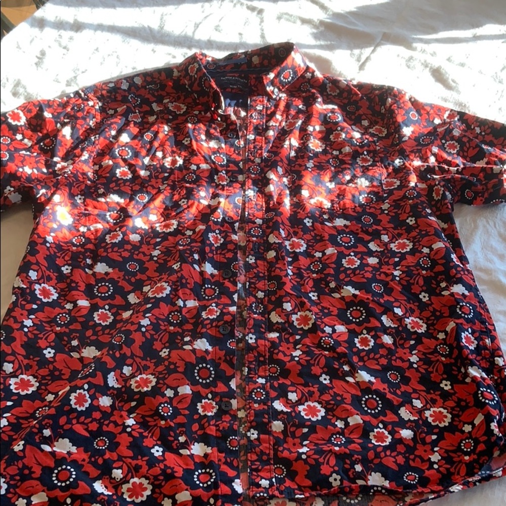 Denim and flower short sleeve button up